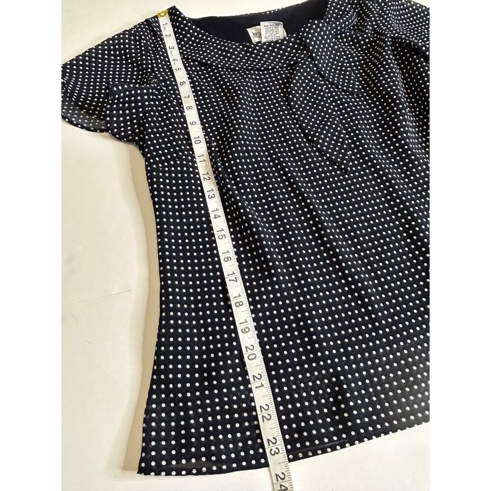 Just In Thyme LTD Women's Blouse Navy Blue and White Polka Dot size 14 - Picture 9 of 12